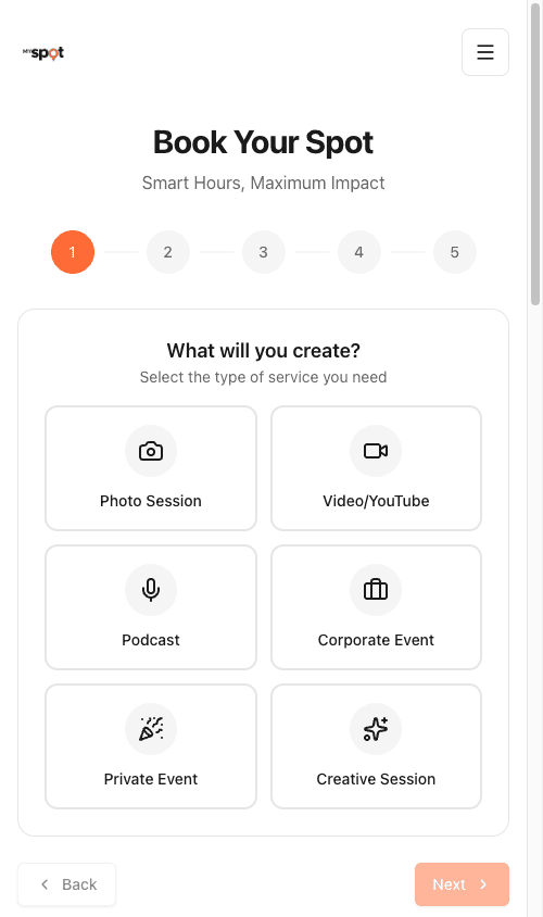 Booking flow mobile