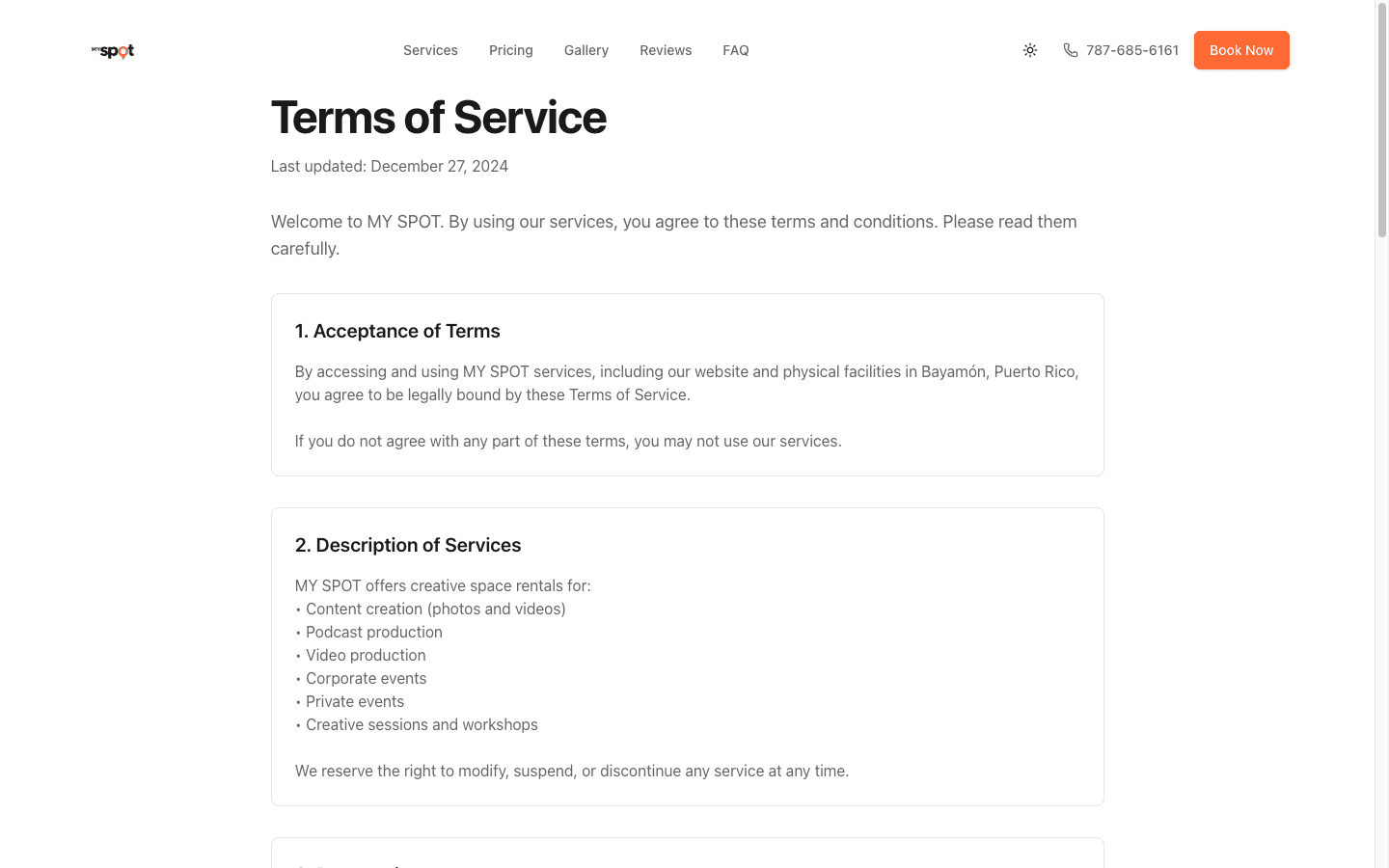 Página de Términos de Servicio bilingüe con dark/light mode
