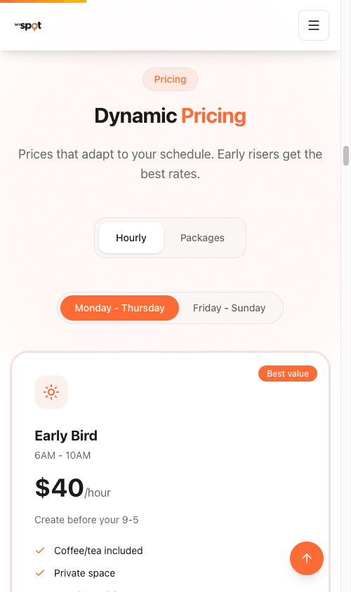 Pricing mobile de MySpot787